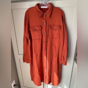 NWT Orange Textured Button-Up Shacket SZ XL; Tonal Geometric Pattern